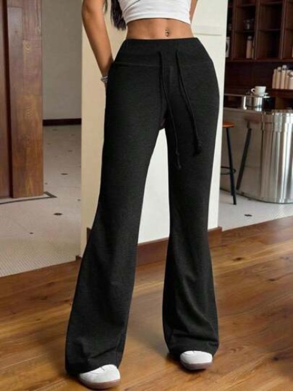 Biza Boot Cut Drawstring Active Pants - Black